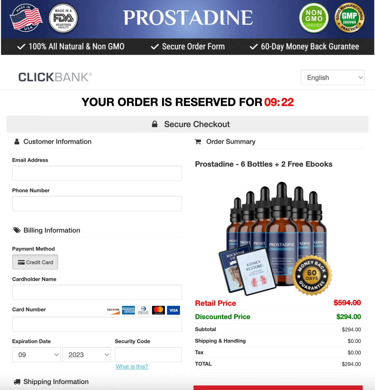 Prostadine check out page