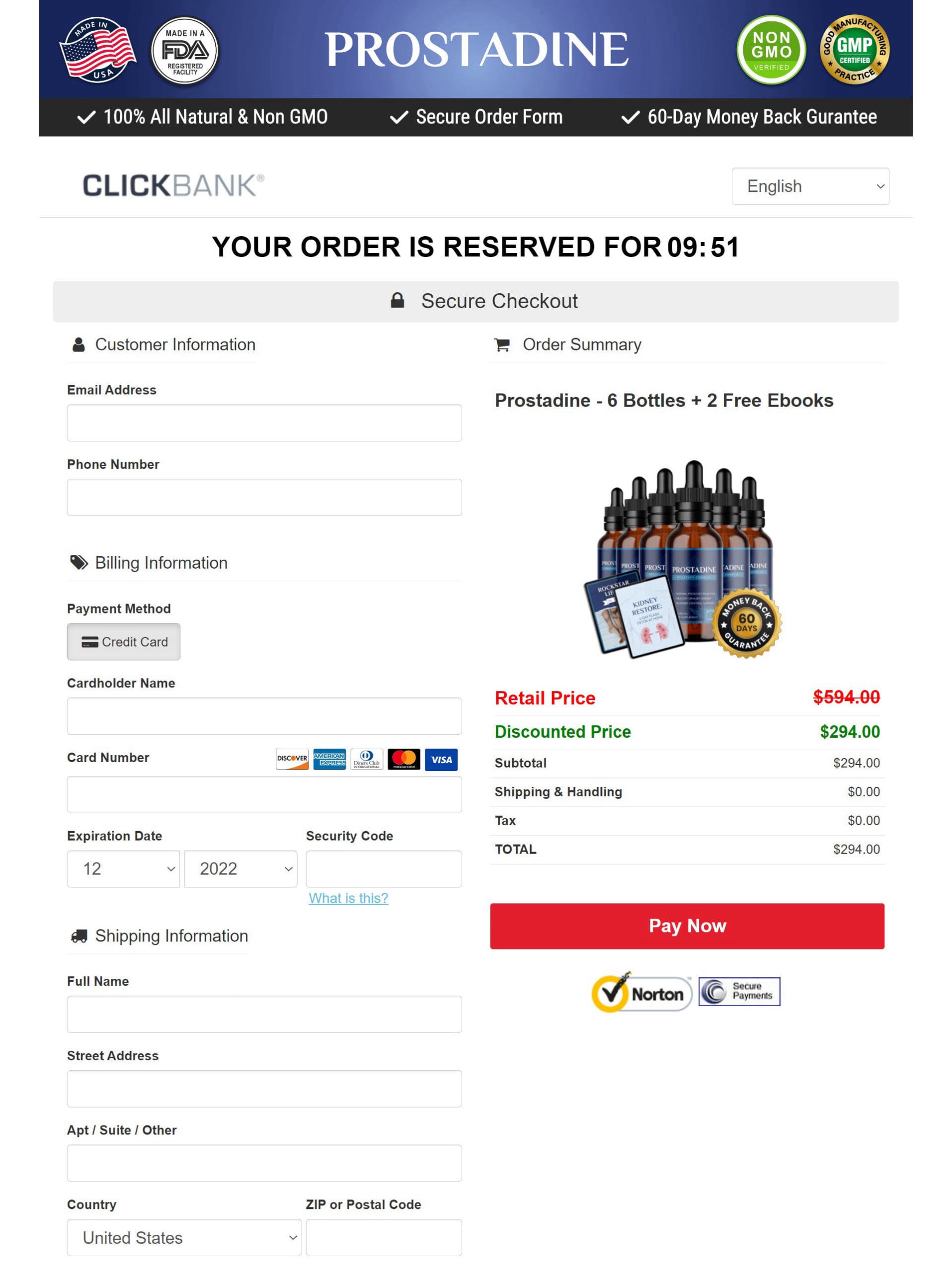 Prostadine secure checkout page